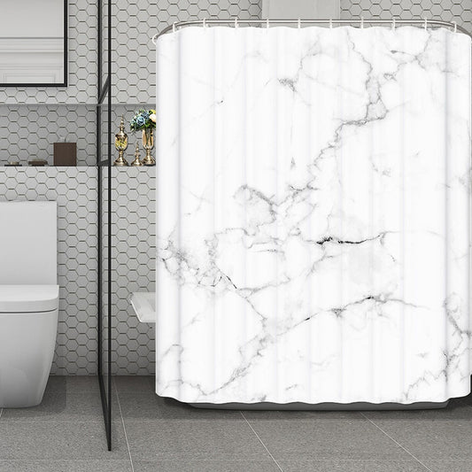 White Grunge Marble Print Polyester Shower Curtain
