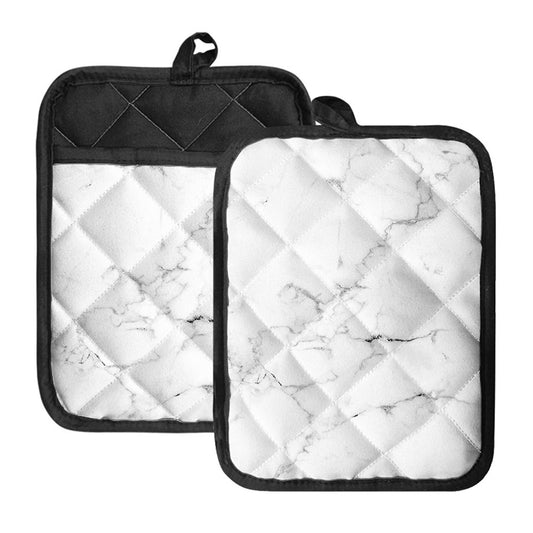 White Grunge Marble Print Pot Holders With Pocket