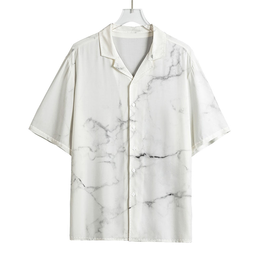 White Grunge Marble Print Rayon Hawaiian Shirt