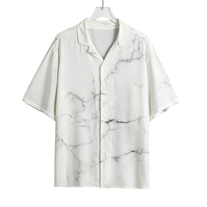 White Grunge Marble Print Rayon Hawaiian Shirt