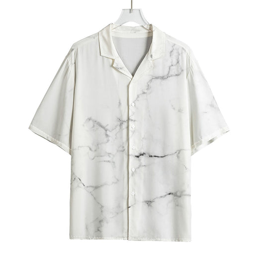 White Grunge Marble Print Rayon Hawaiian Shirt