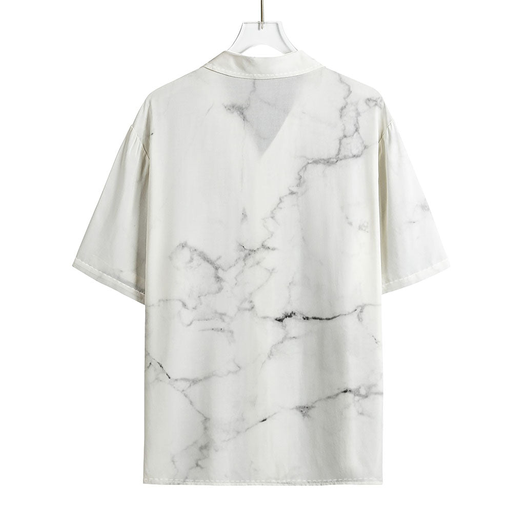 White Grunge Marble Print Rayon Hawaiian Shirt