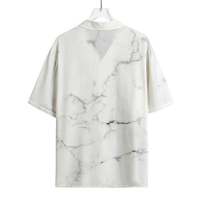 White Grunge Marble Print Rayon Hawaiian Shirt