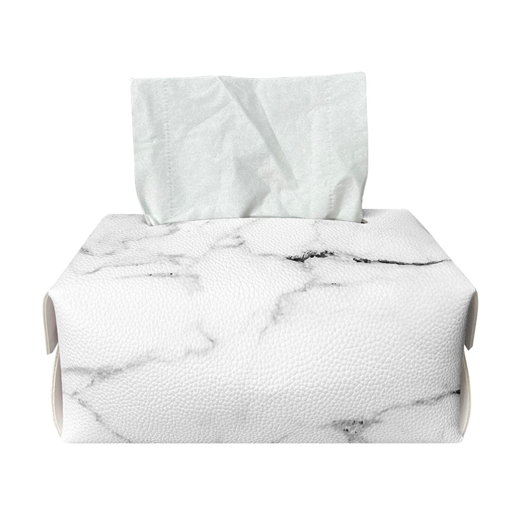 White Grunge Marble Print Rectangle Tissue Box Cover