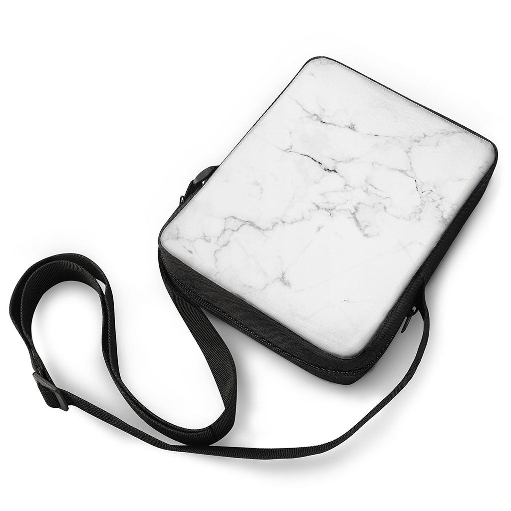 White Grunge Marble Print Rectangular Crossbody Bag