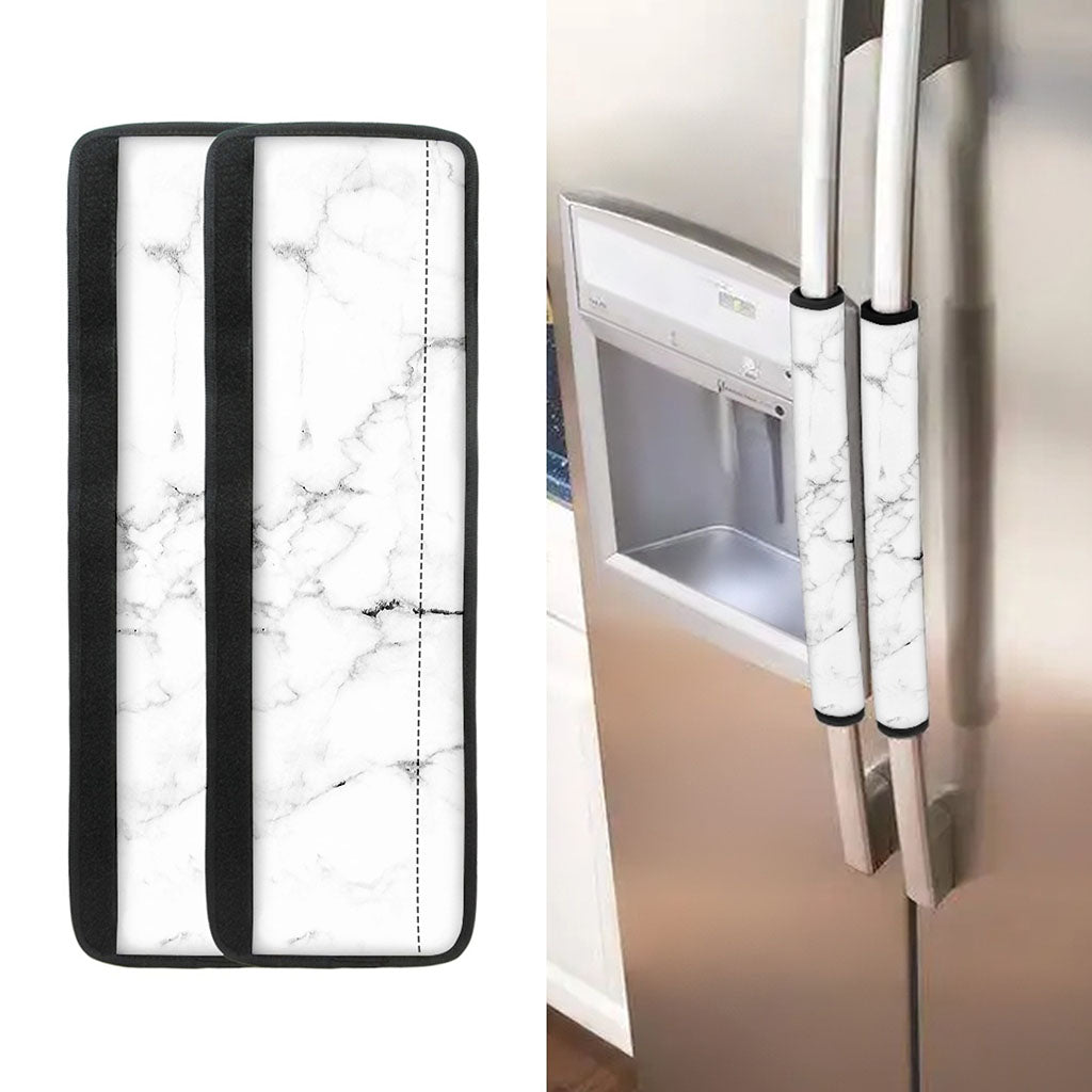 White Grunge Marble Print Refrigerator Handle Covers