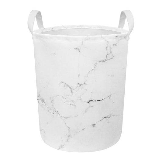 White Grunge Marble Print Round Laundry Basket