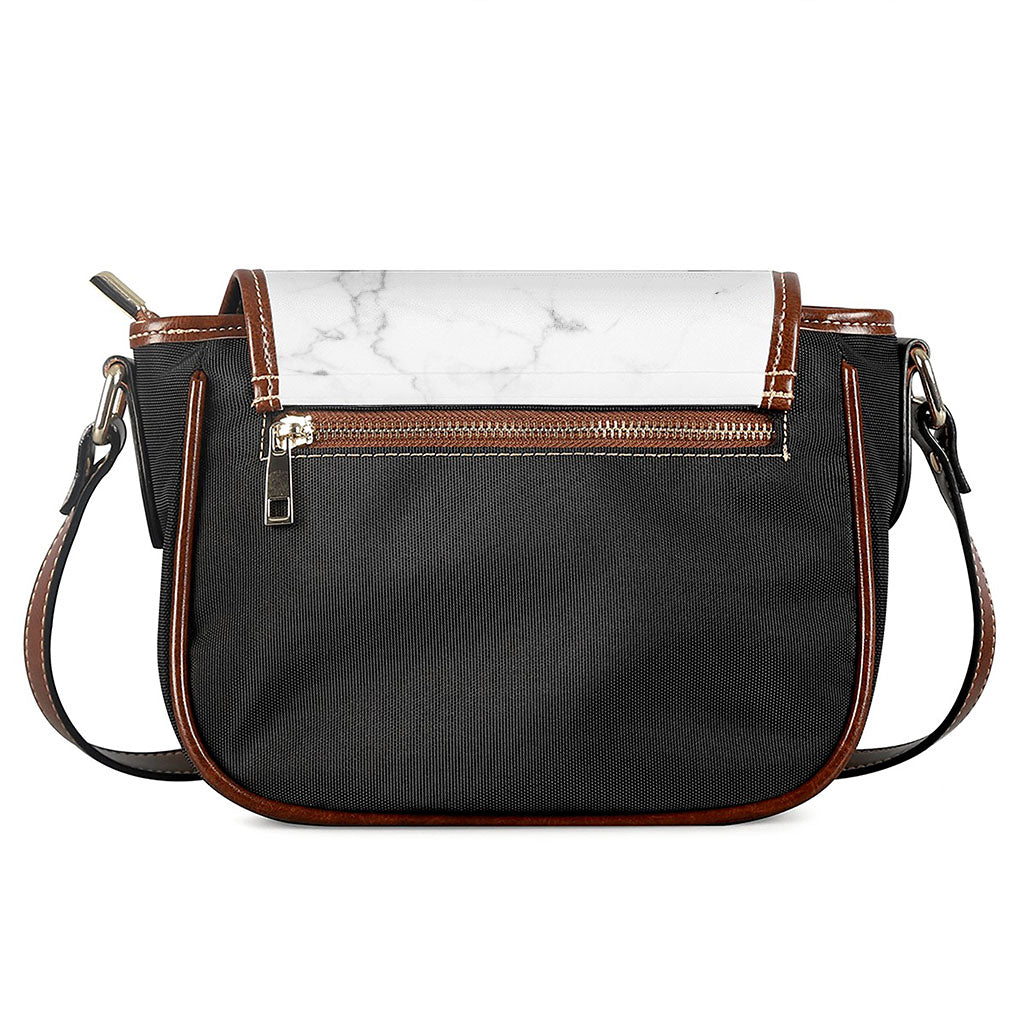White Grunge Marble Print Saddle Bag