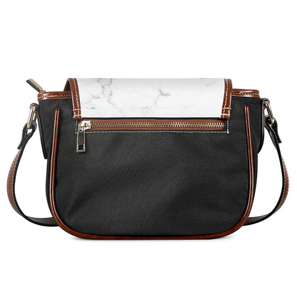White Grunge Marble Print Saddle Bag