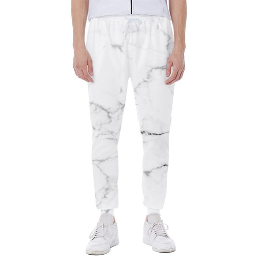White Grunge Marble Print Scuba Joggers