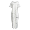 White Grunge Marble Print Short Sleeve Long Nightdress