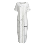 White Grunge Marble Print Short Sleeve Long Nightdress