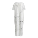 White Grunge Marble Print Short Sleeve Long Nightdress