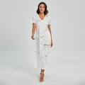 White Grunge Marble Print Short Sleeve Maxi Dress