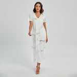 White Grunge Marble Print Short Sleeve Maxi Dress