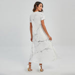 White Grunge Marble Print Short Sleeve Maxi Dress
