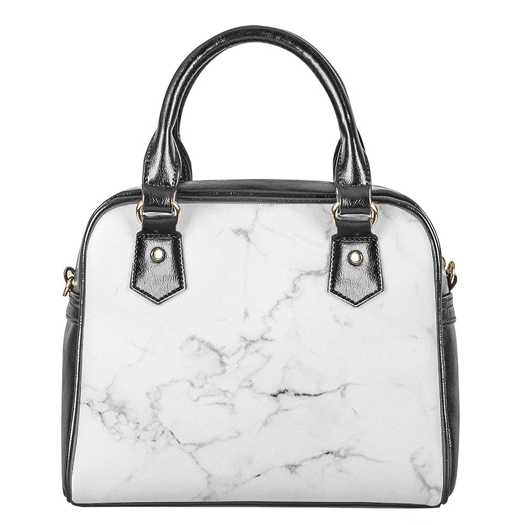 White Grunge Marble Print Shoulder Handbag
