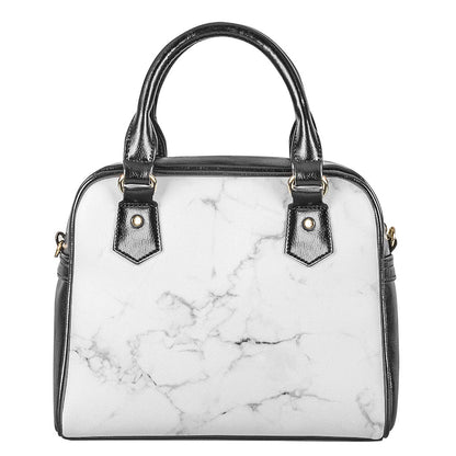 White Grunge Marble Print Shoulder Handbag