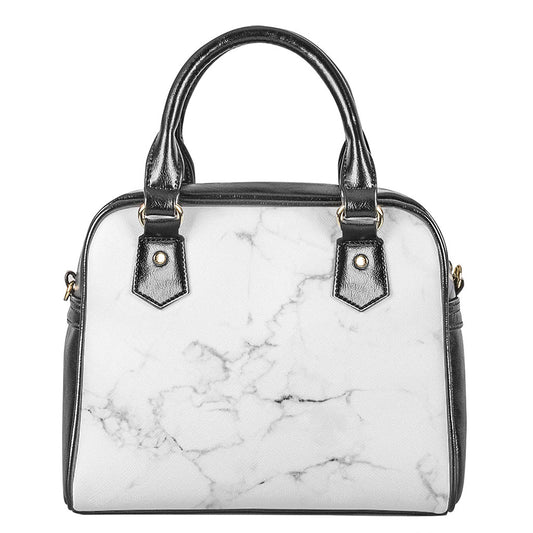 White Grunge Marble Print Shoulder Handbag
