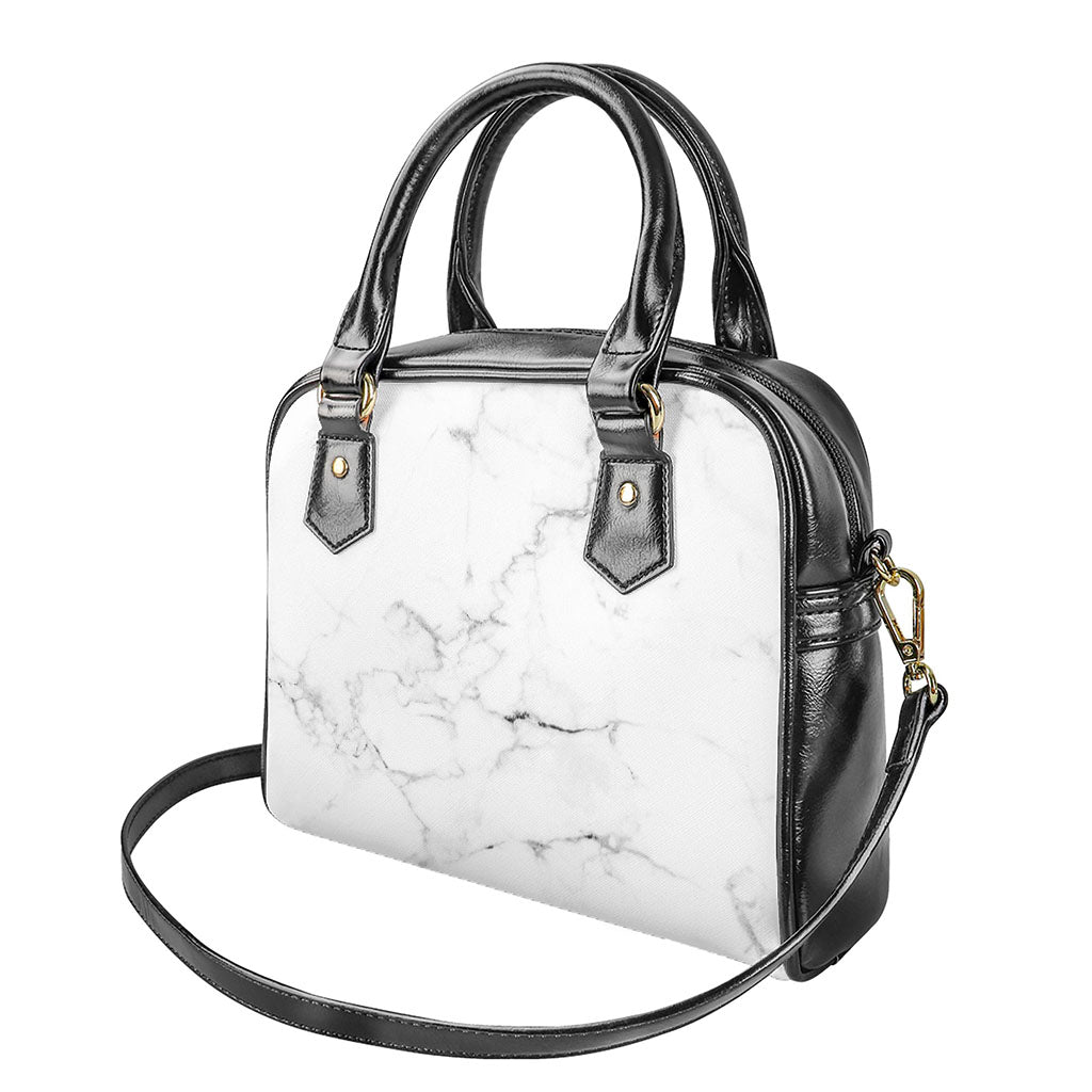 White Grunge Marble Print Shoulder Handbag