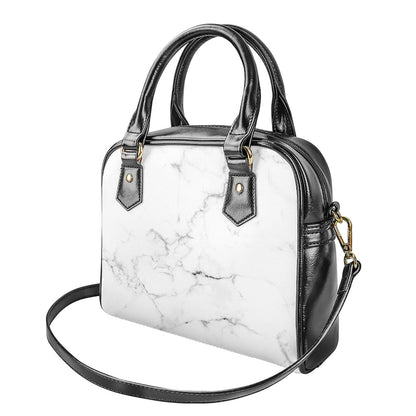 White Grunge Marble Print Shoulder Handbag