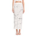 White Grunge Marble Print Side Slit Maxi Skirt