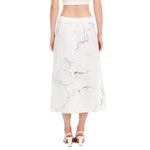 White Grunge Marble Print Side Slit Midi Skirt