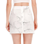 White Grunge Marble Print Side Slit Mini Skirt