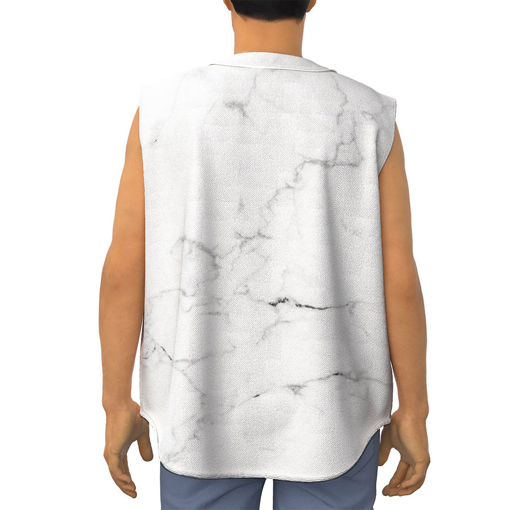 White Grunge Marble Print Sleeveless Baseball Jersey