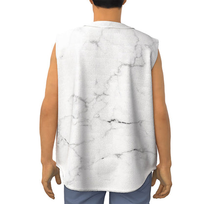 White Grunge Marble Print Sleeveless Baseball Jersey
