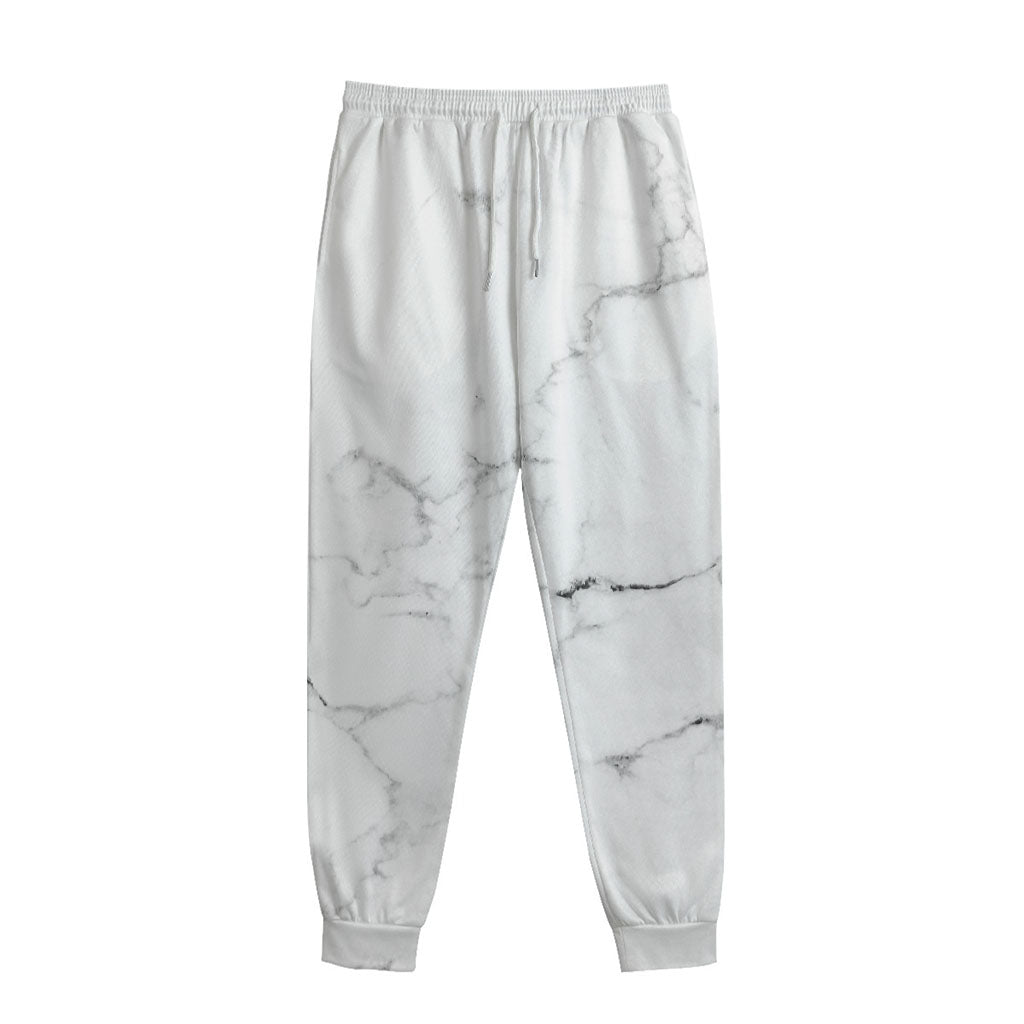 White Grunge Marble Print Sweatpants
