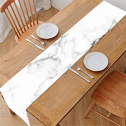 White Grunge Marble Print Table Runner