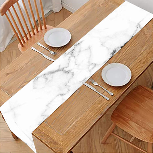 White Grunge Marble Print Table Runner