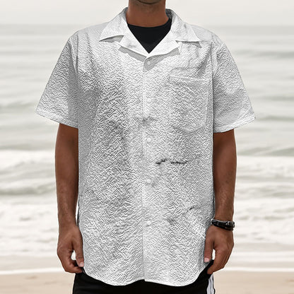 White Grunge Marble Print Textured Short Sleeve Shirt