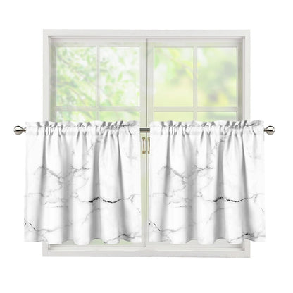 White Grunge Marble Print Tier Curtains