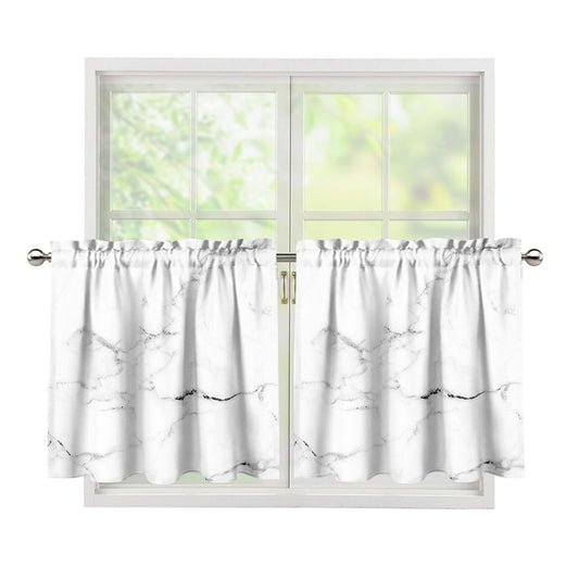 White Grunge Marble Print Tier Curtains