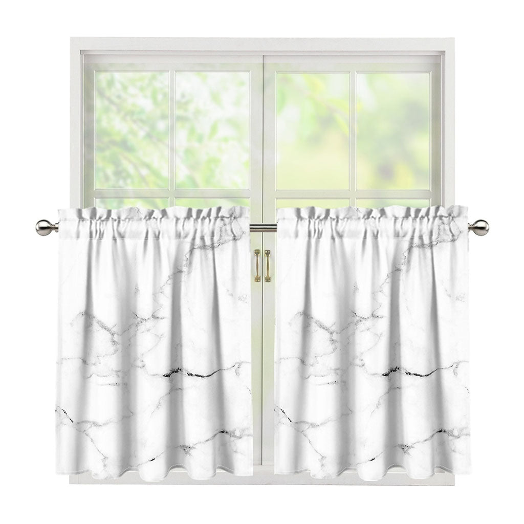 White Grunge Marble Print Tier Curtains