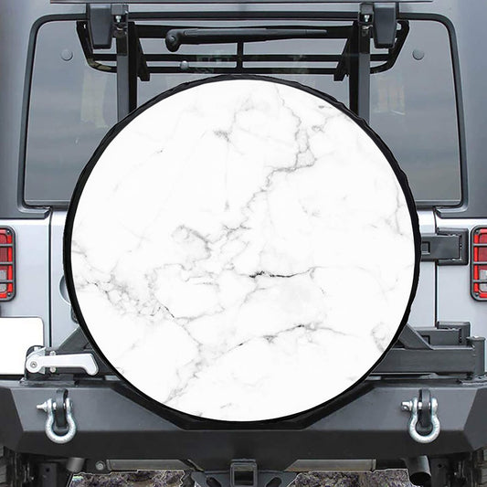 White Grunge Marble Print Tire Cover