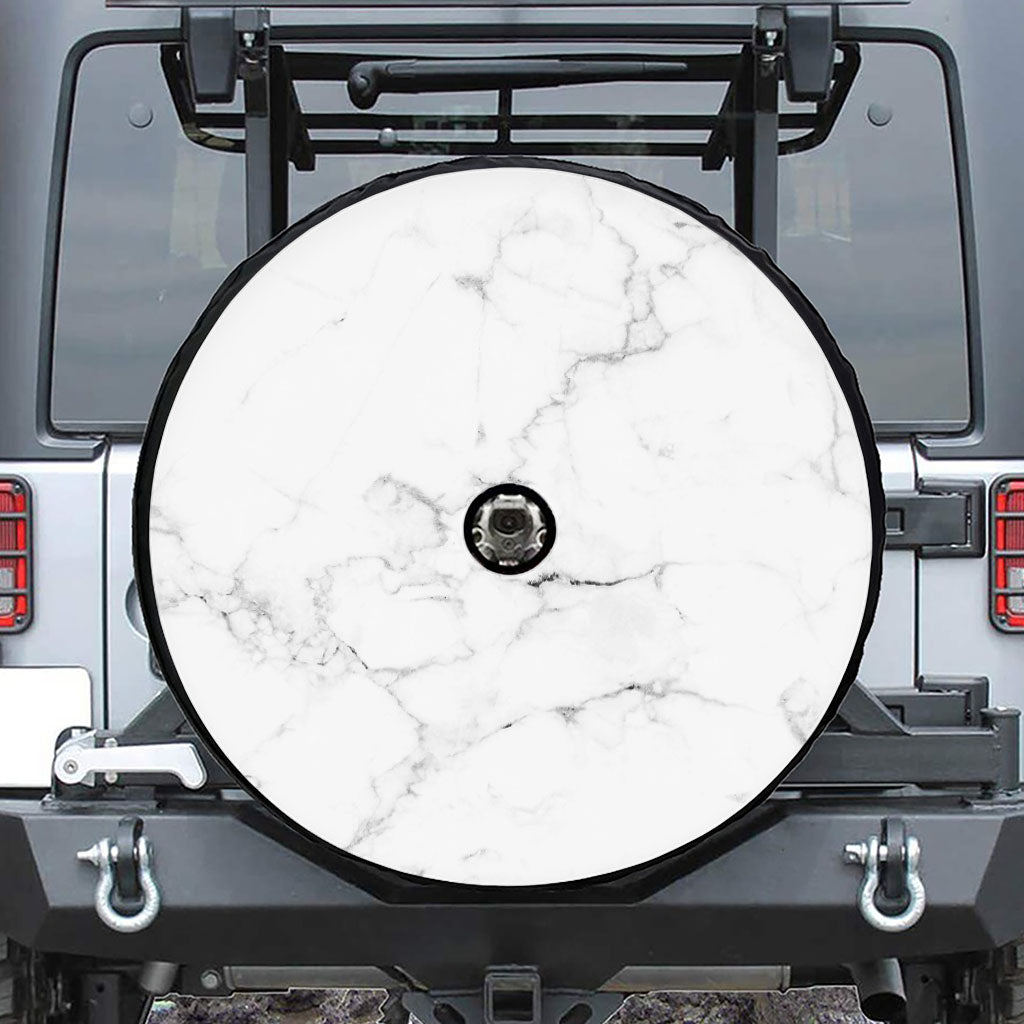 White Grunge Marble Print Tire Cover With Camera Hole