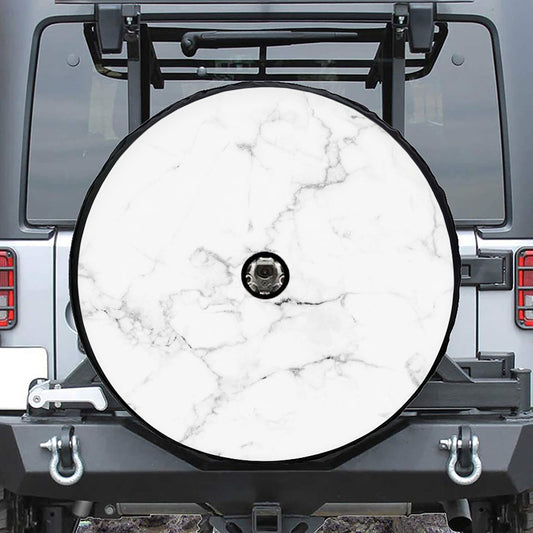 White Grunge Marble Print Tire Cover With Camera Hole