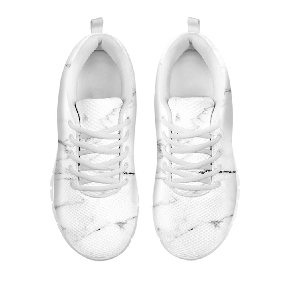 White Grunge Marble Print White Running Shoes