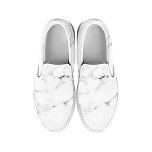 White Grunge Marble Print White Slip On Sneakers