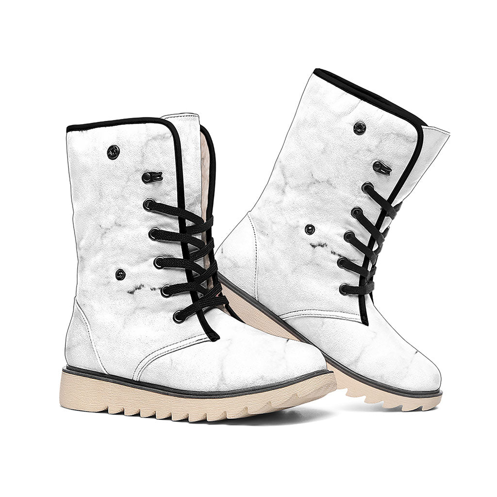 White Grunge Marble Print Winter Boots