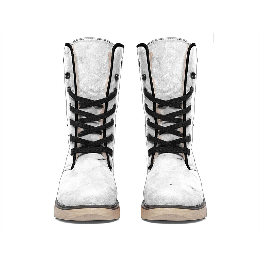 White Grunge Marble Print Winter Boots