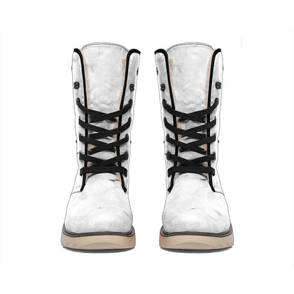 White Grunge Marble Print Winter Boots