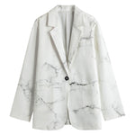 White Grunge Marble Print Women's Blazer