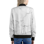 White Grunge Marble Print Women's Bomber Jacket