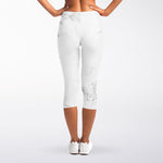 White Grunge Marble Print Women's Capri Leggings