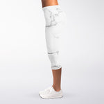 White Grunge Marble Print Women's Capri Leggings