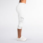 White Grunge Marble Print Women's Capri Leggings